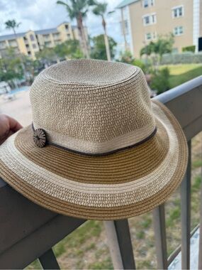 Wallaroo Nola Sun Hat - Neutral Straw Fedora Hat with Decorative Button